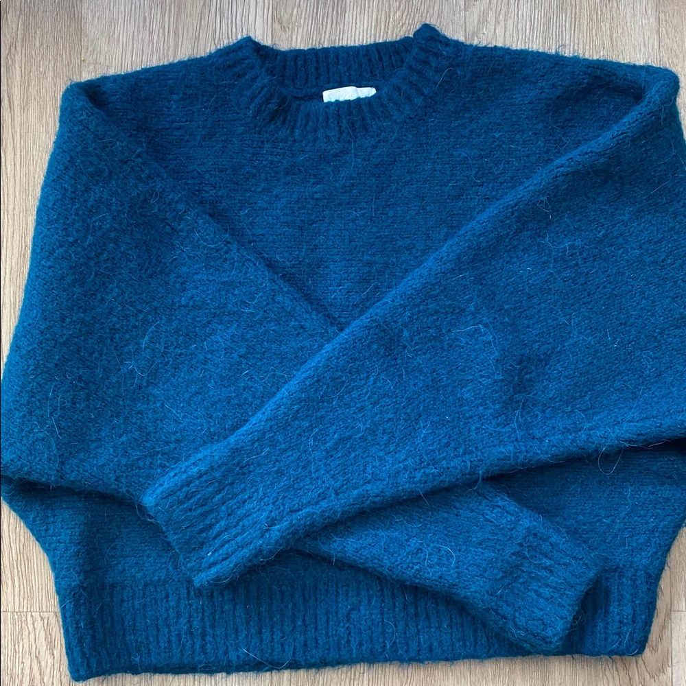 H&M Dark Teal Cropped Dolman Long Sleeve Knit Sweater Small